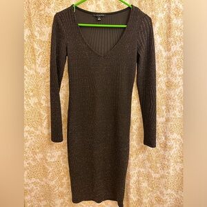 Long sleeve black and gold body con dress